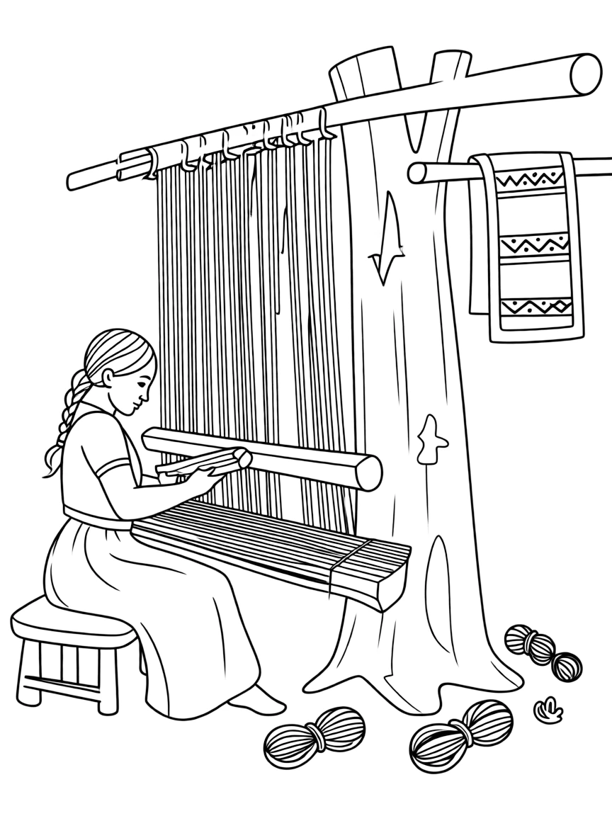 (Mexico) A traditional Mexican weaving loom scene