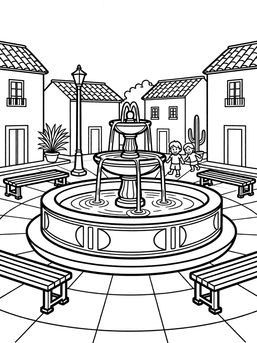 (Mexico) A simple Mexican plaza with fountain
