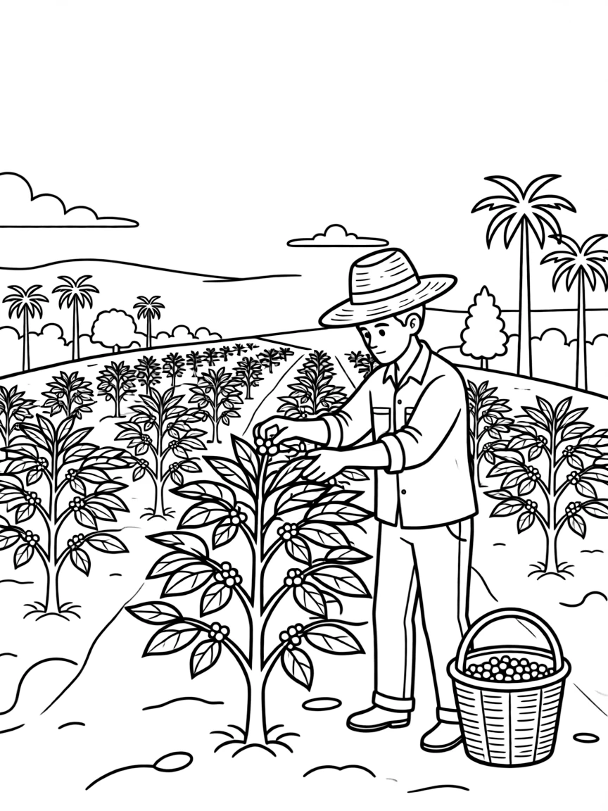 (Mexico) A basic drawing of Mexican coffee plantation