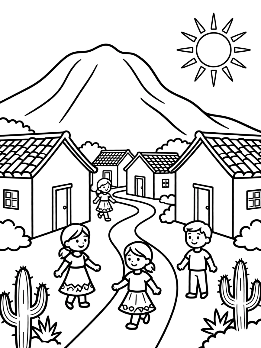 (Mexico) A simple Mexican mountain village scene