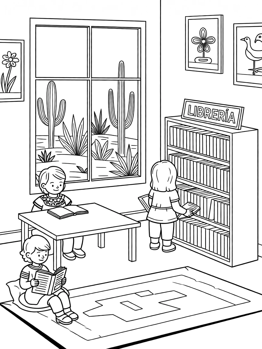 (Mexico) A simple Mexican library with children reading