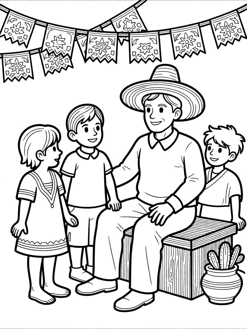 (Mexico) A traditional Mexican grandfather with grandchildren