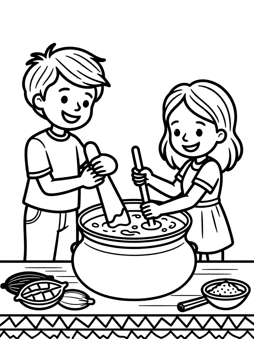 (Mexico) A basic drawing of Mexican chocolate making