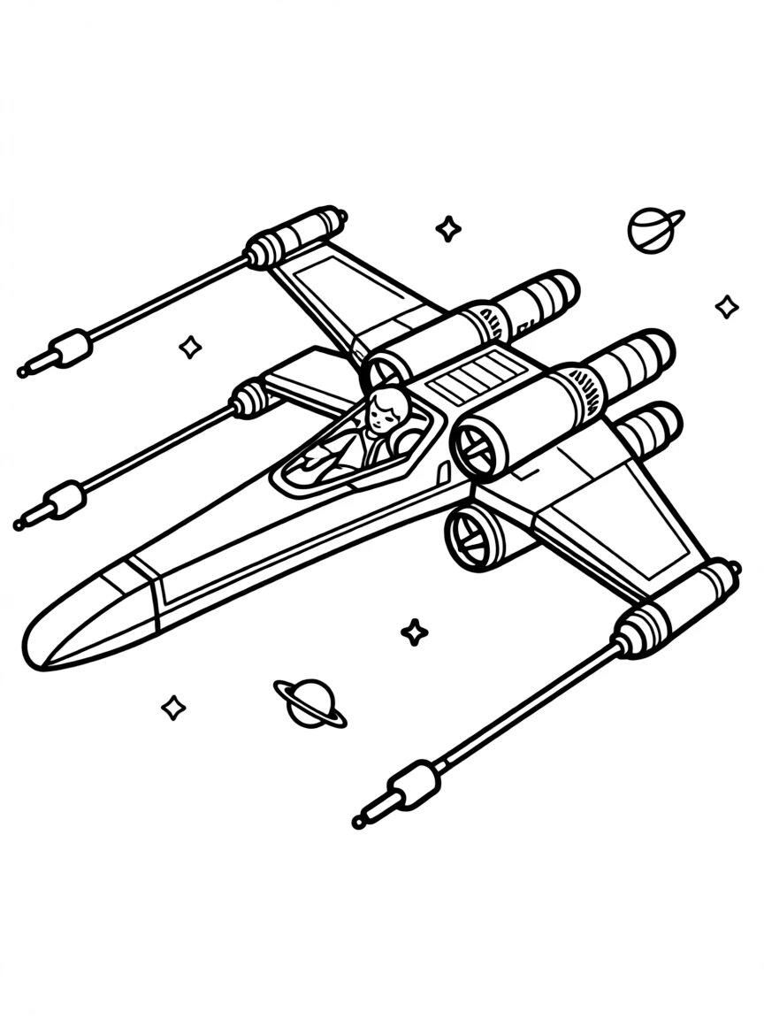 (Star Wars) An X-Wing fighter shooting lasers