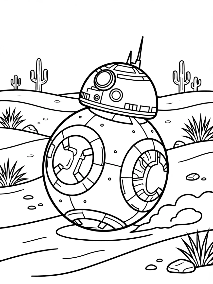 (Star Wars) BB-8 rolling on desert sand