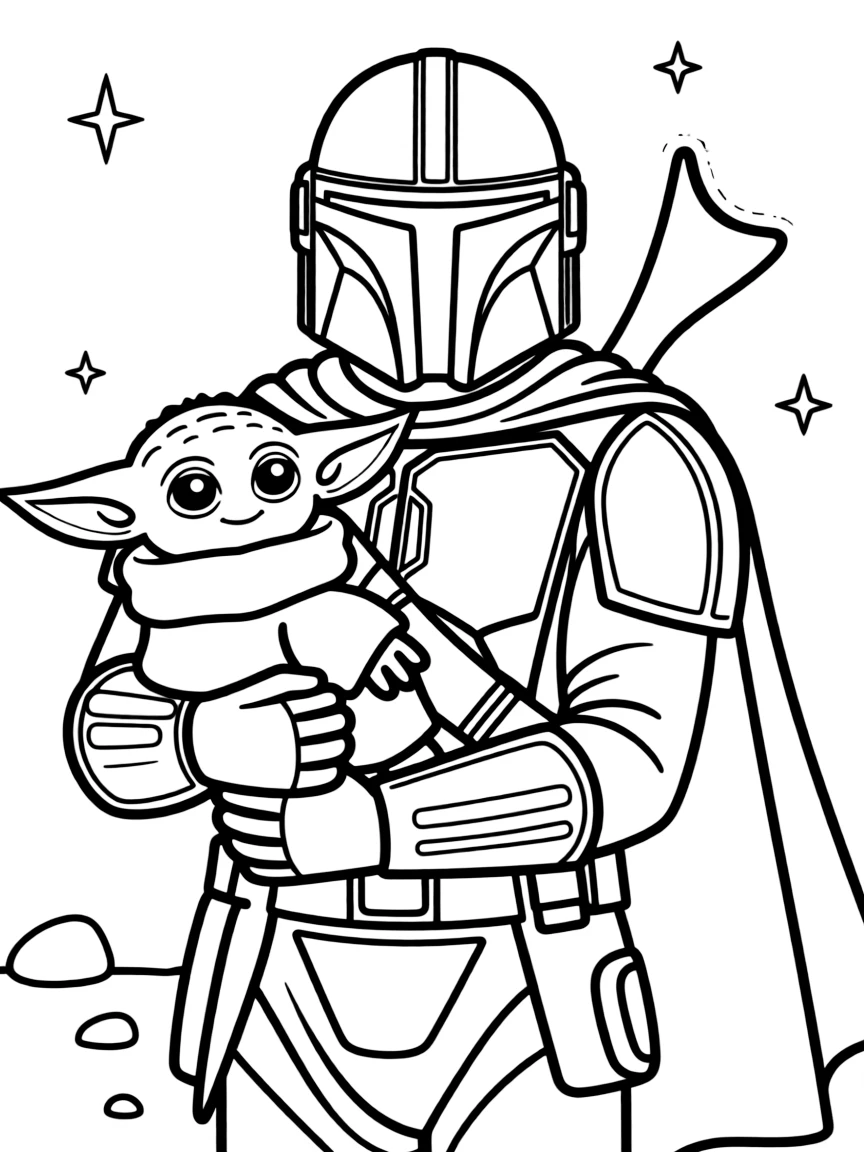 (Star Wars) The Mandalorian holding Baby Yoda