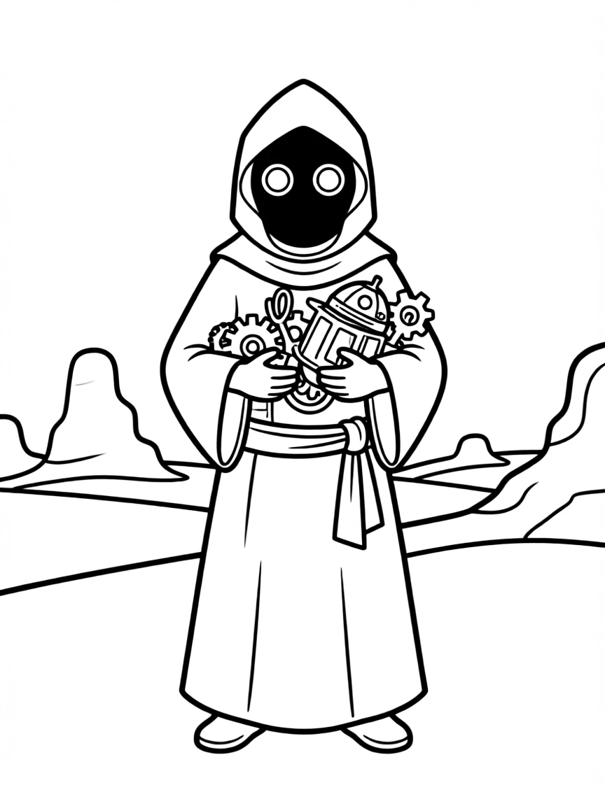 (Star Wars) A Jawa holding scrap parts on Tatooine