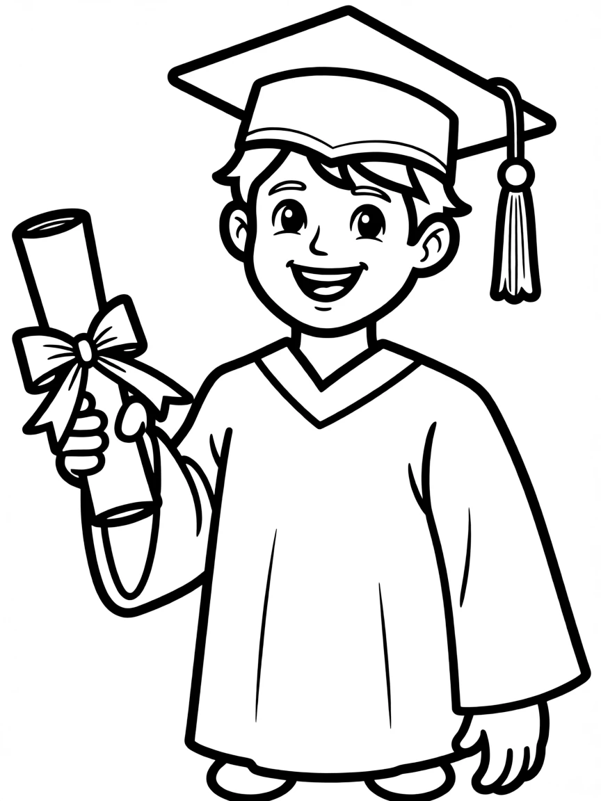 A smiling graduate in a cap and gown holding a diploma