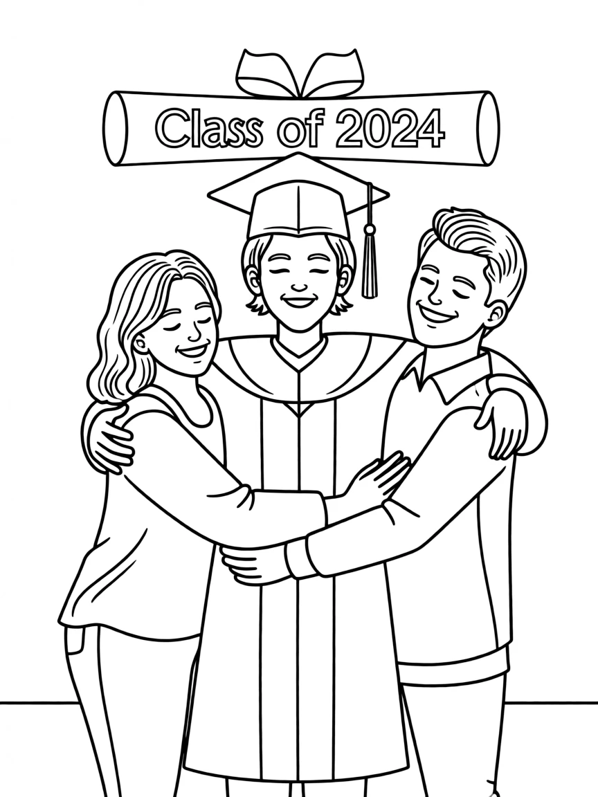 A proud graduate hugging their parents