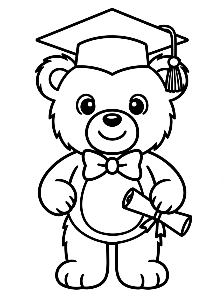 A teddy bear wearing a graduation hat