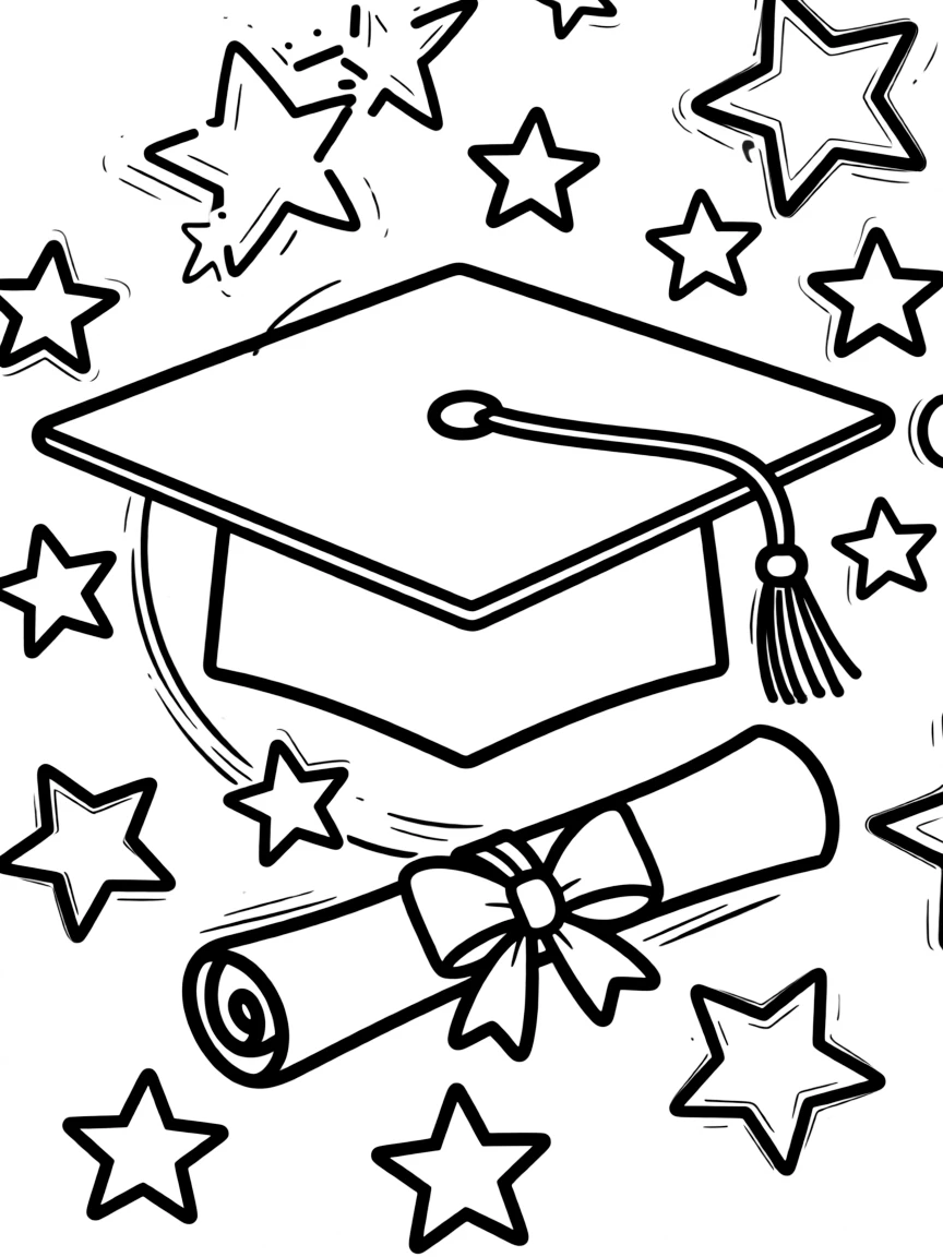 A graduation cap and diploma with stars around them