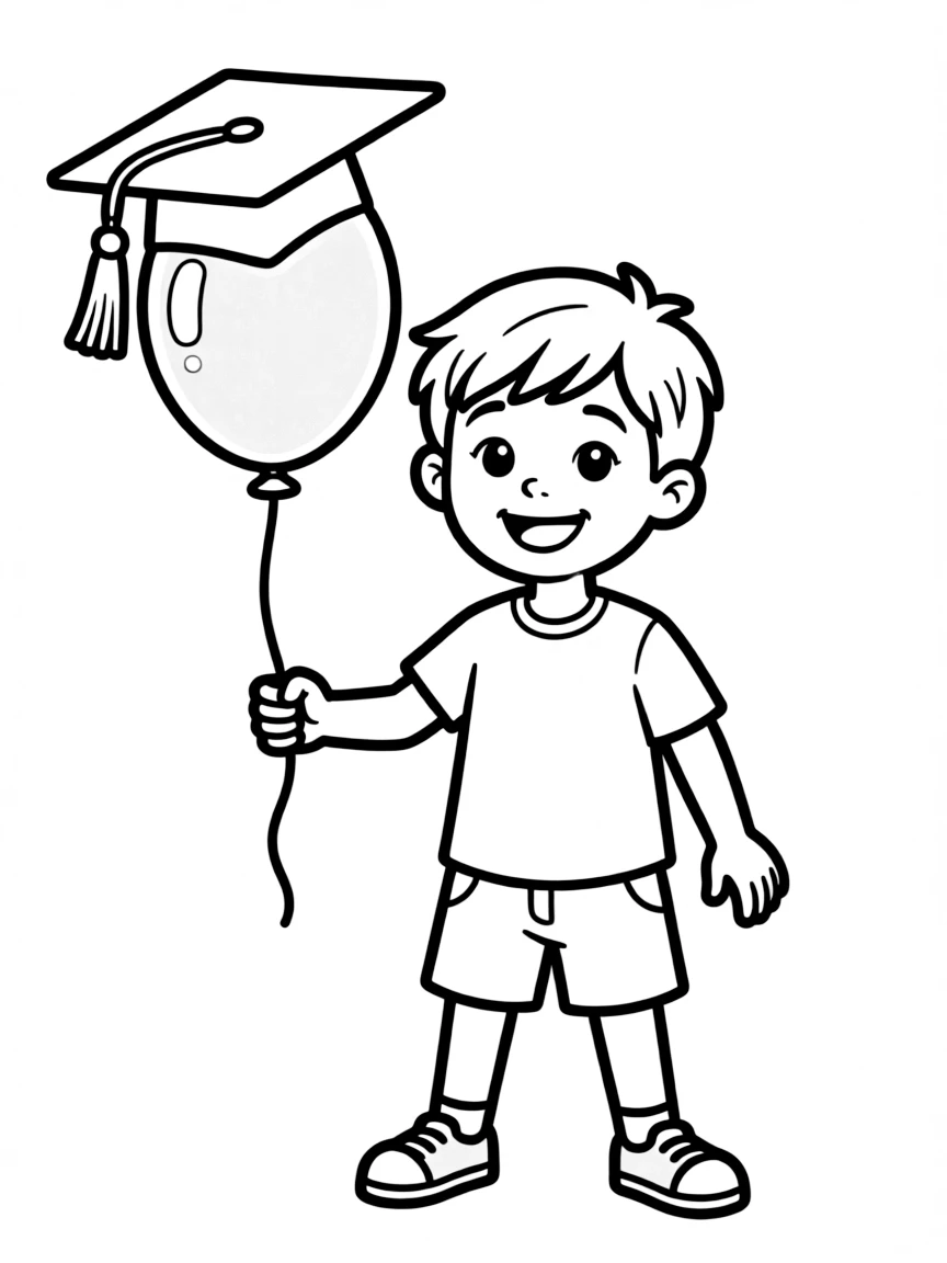 A boy holding a graduation balloon