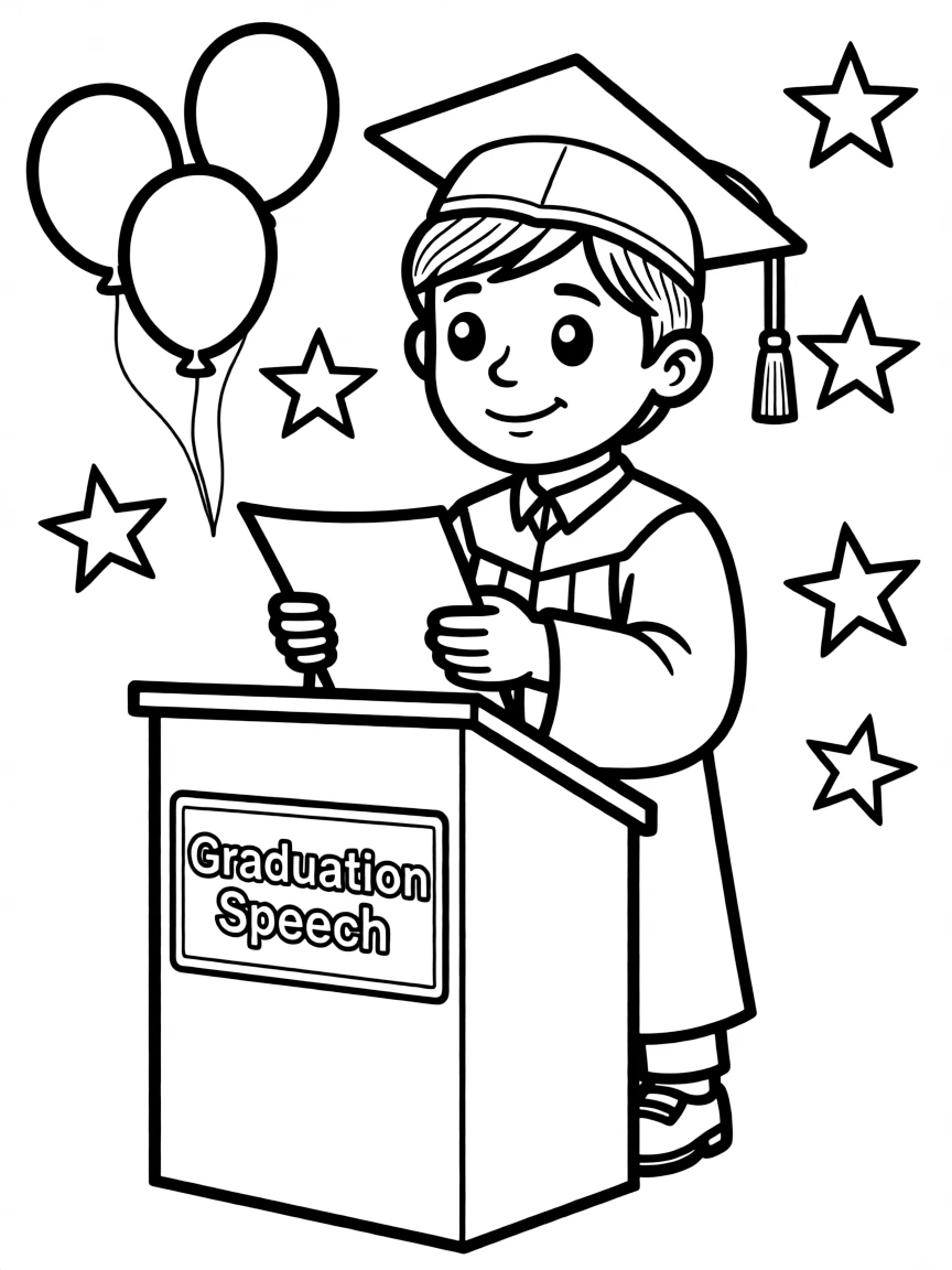 A child giving a graduation speech at a podium
