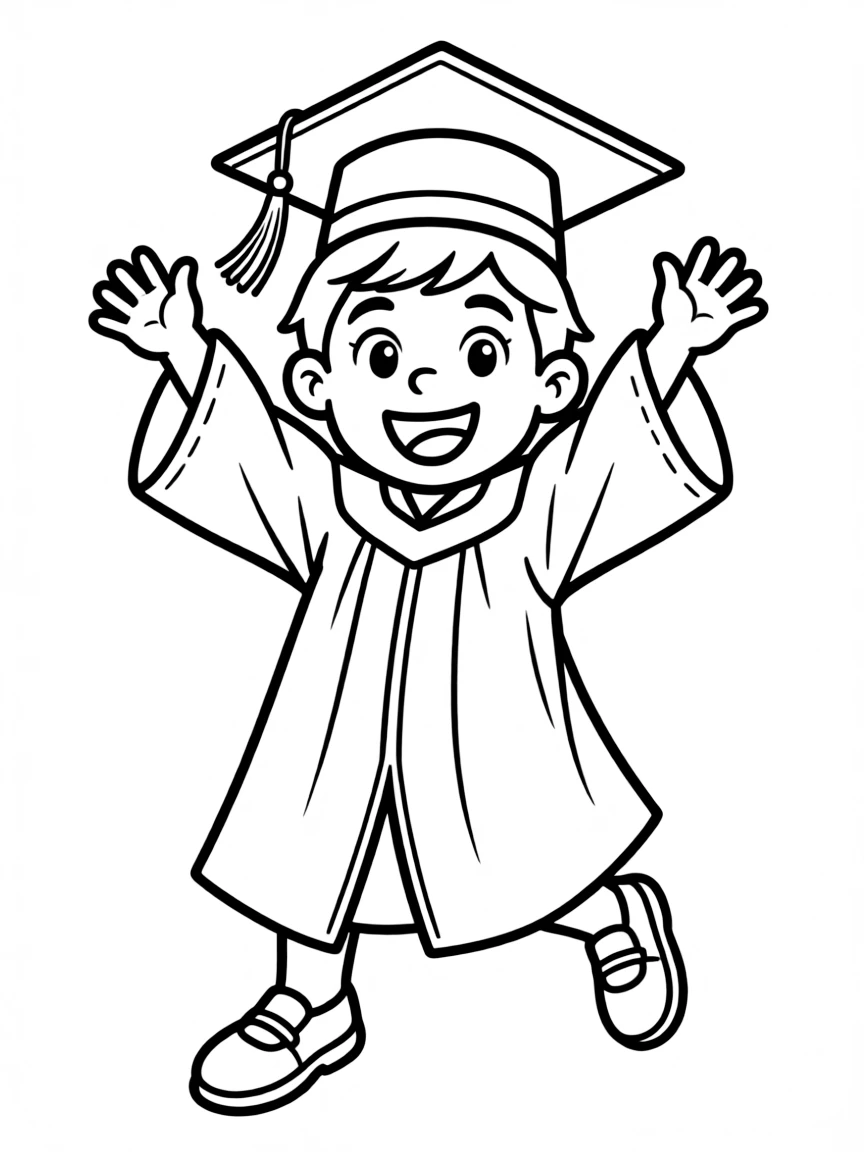 A kid jumping for joy in a cap and gown