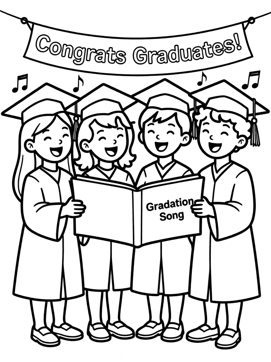 A group of kids singing a graduation song