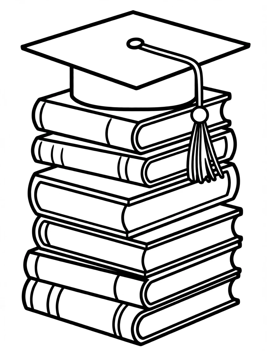 A stack of books with a graduation cap on top