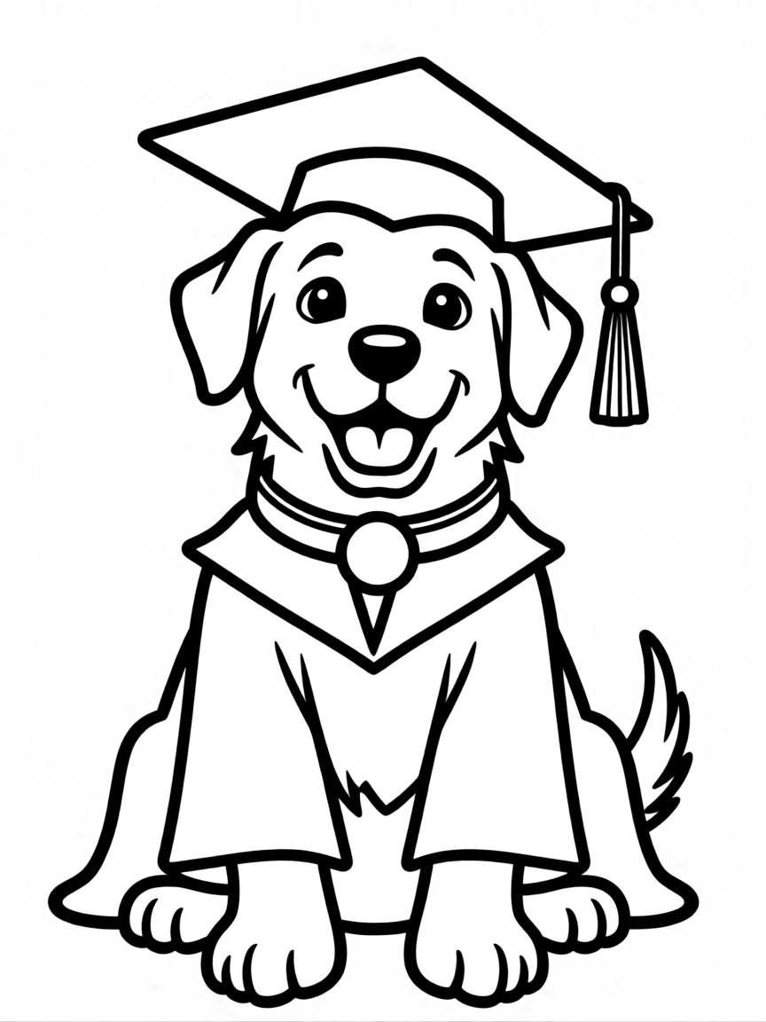 A dog wearing a graduation gown and hat