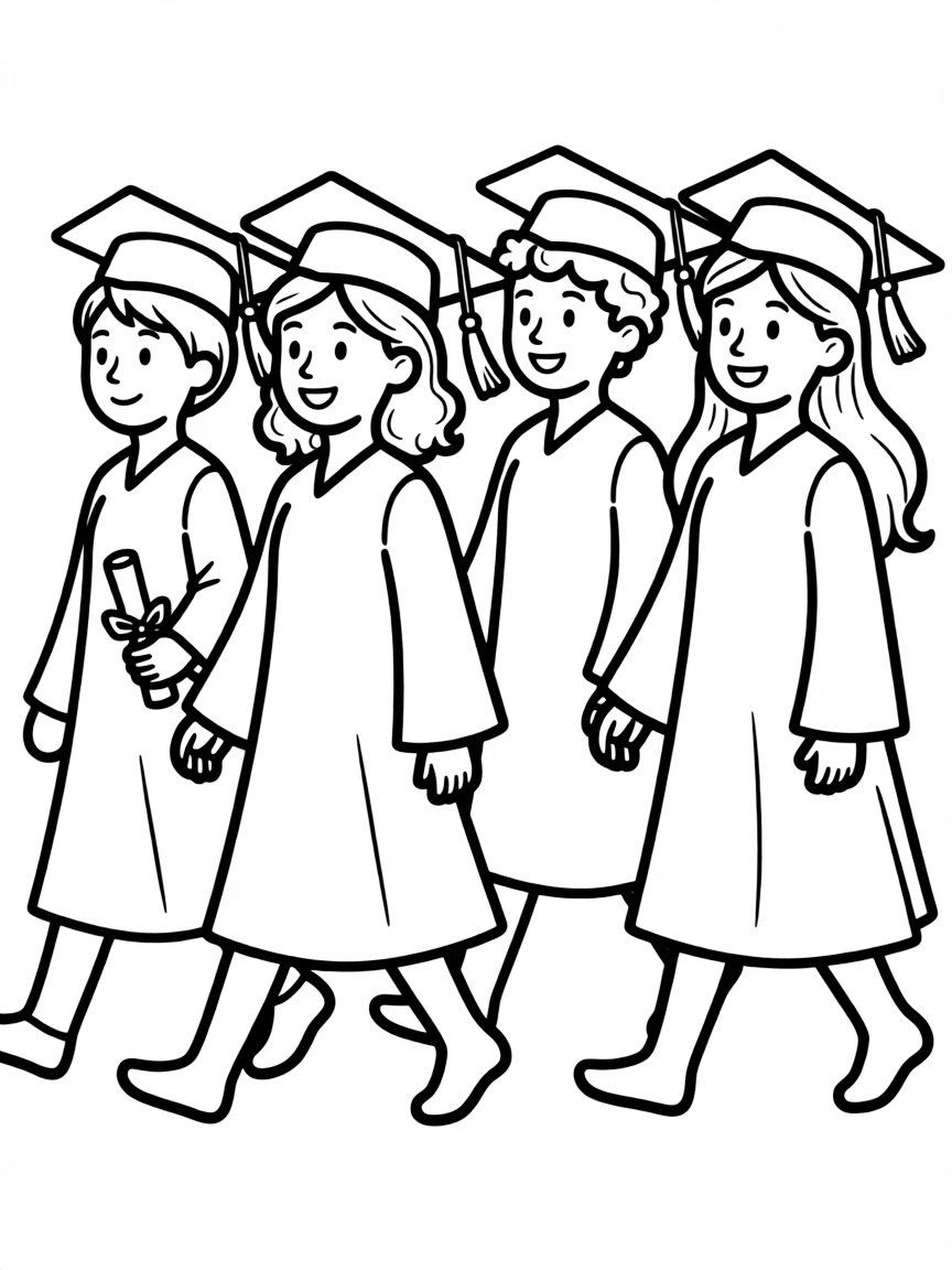 Kids walking in a graduation procession