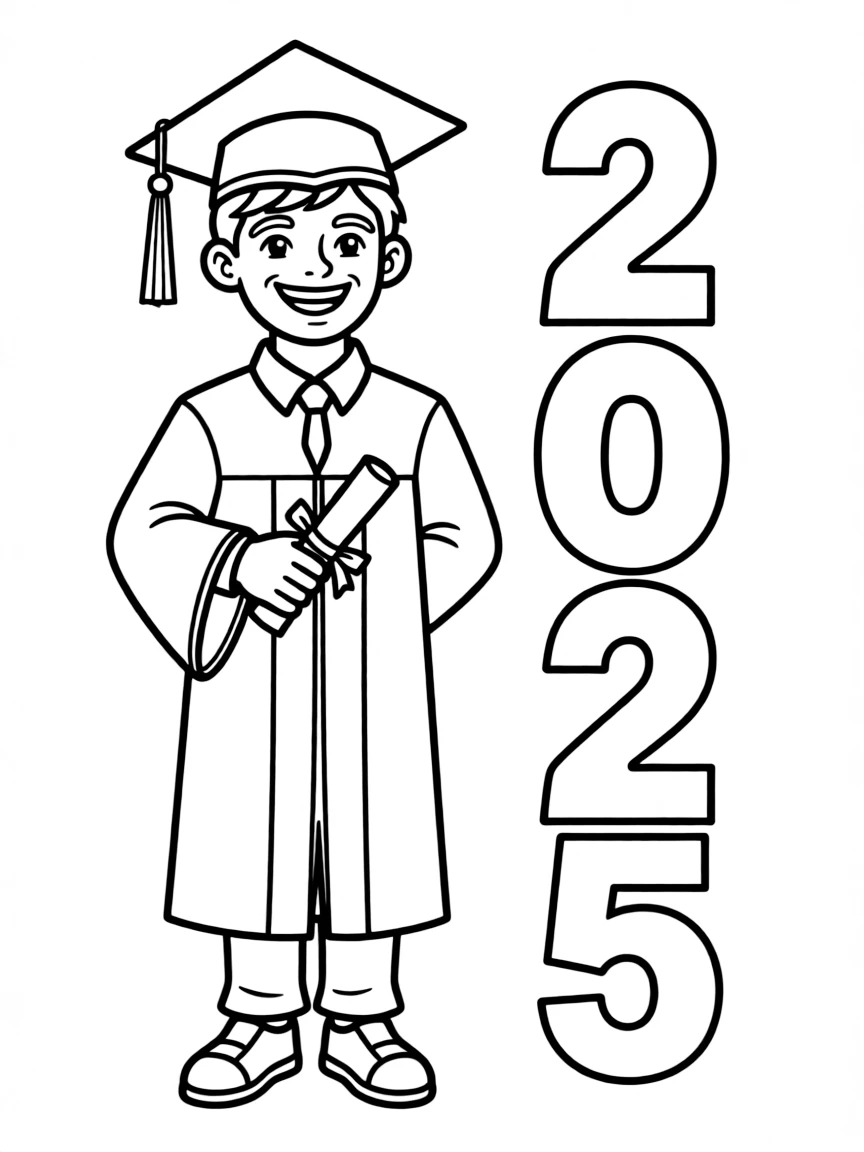 A graduate standing next to a sign that says "2025"