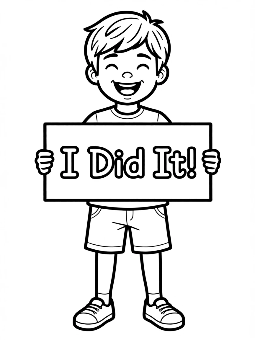 A child holding a sign that says “I Did It!”