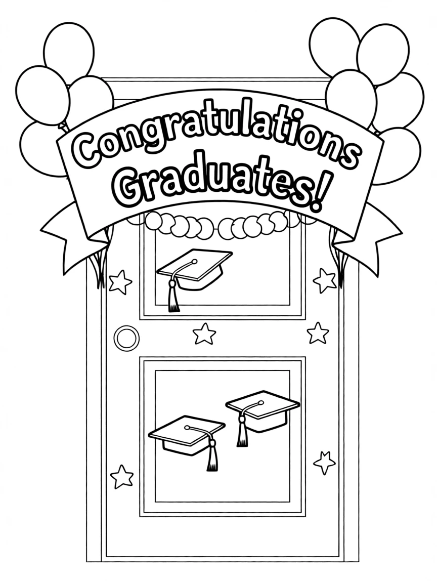 A decorated classroom door for graduation