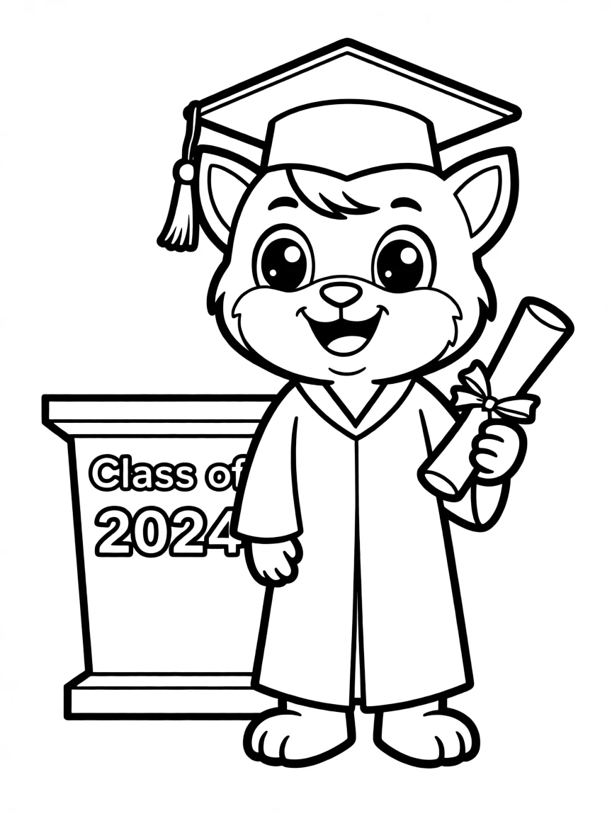 A school mascot in a graduation outfit
