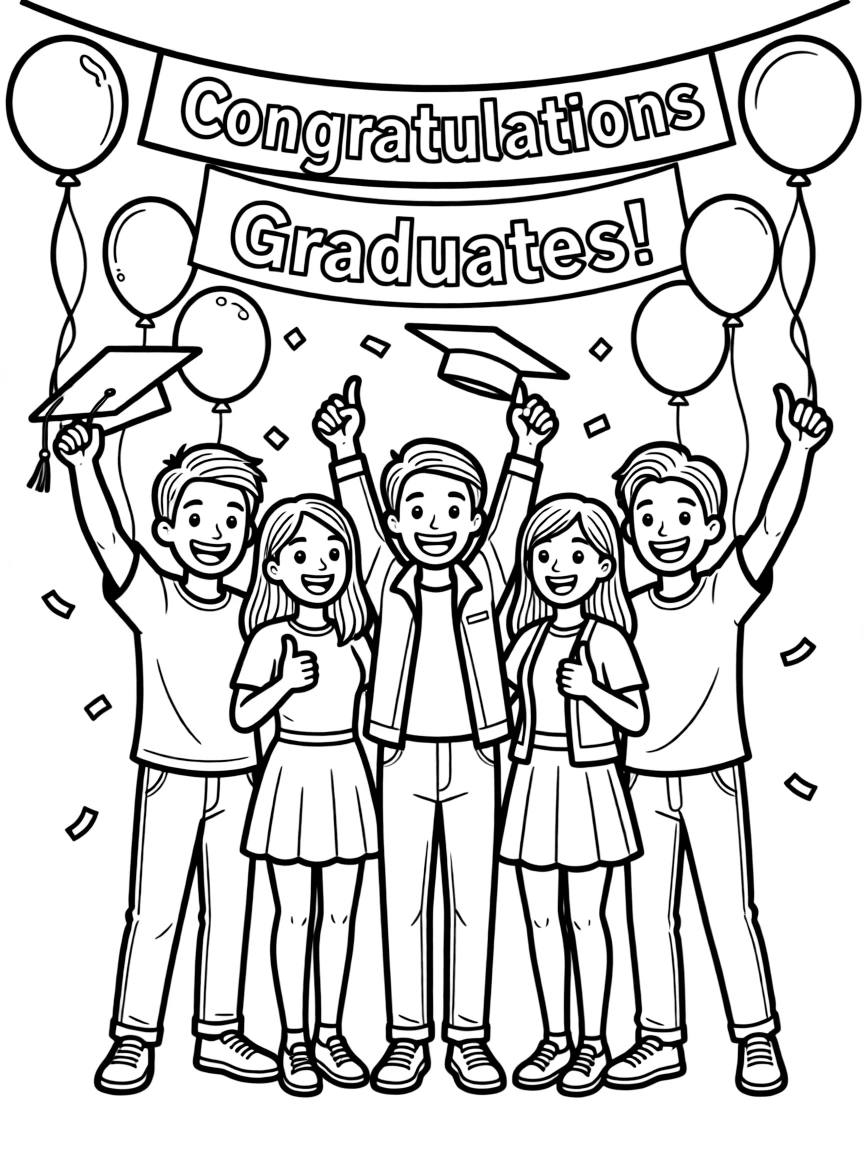 A group of friends cheering at a graduation party