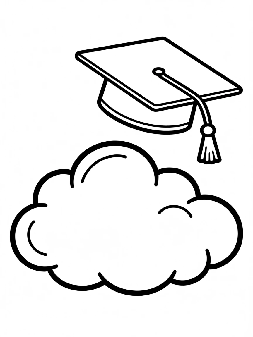 A graduation cap floating on a cloud