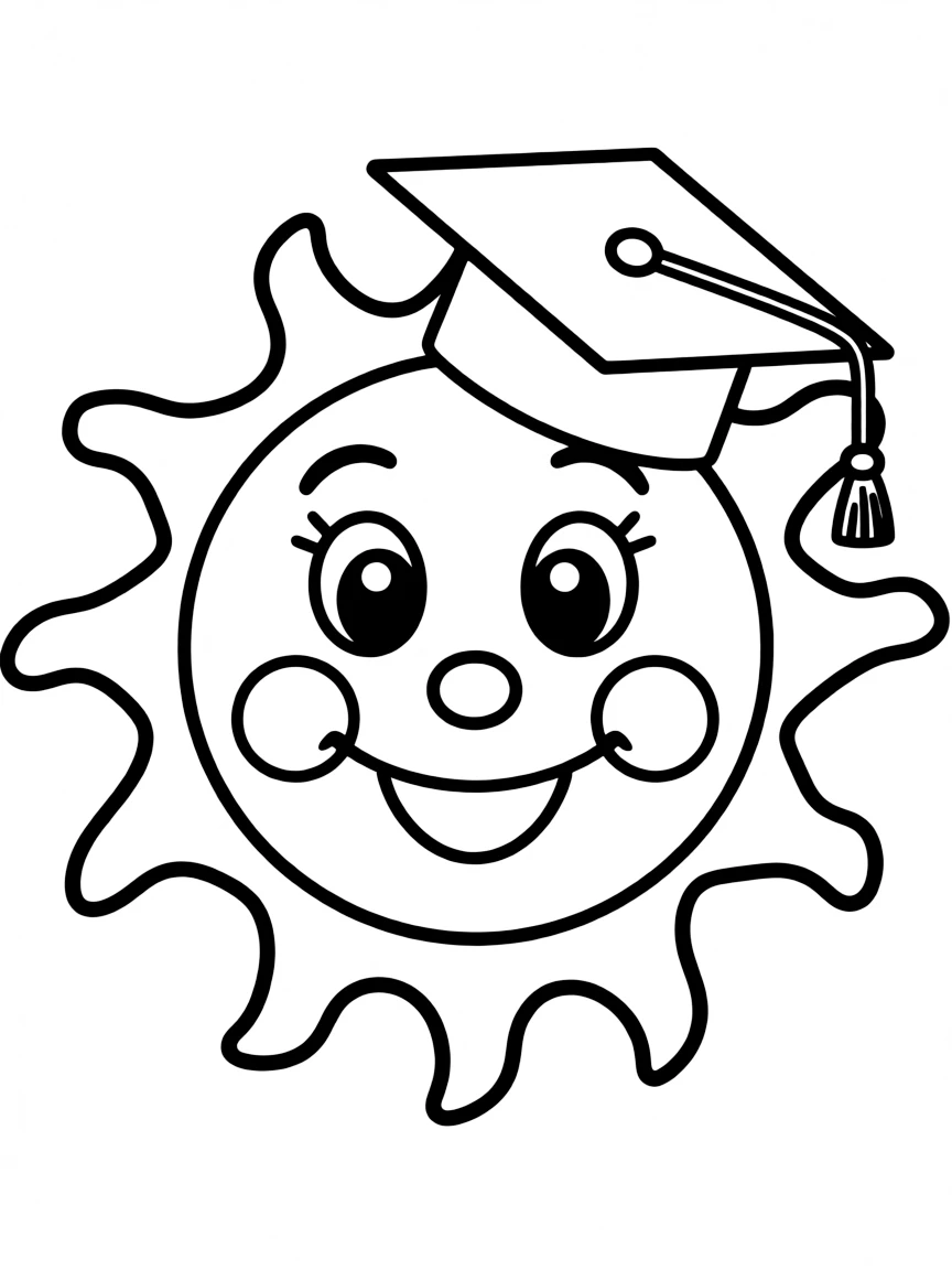 A smiling sun wearing a tiny graduation hat
