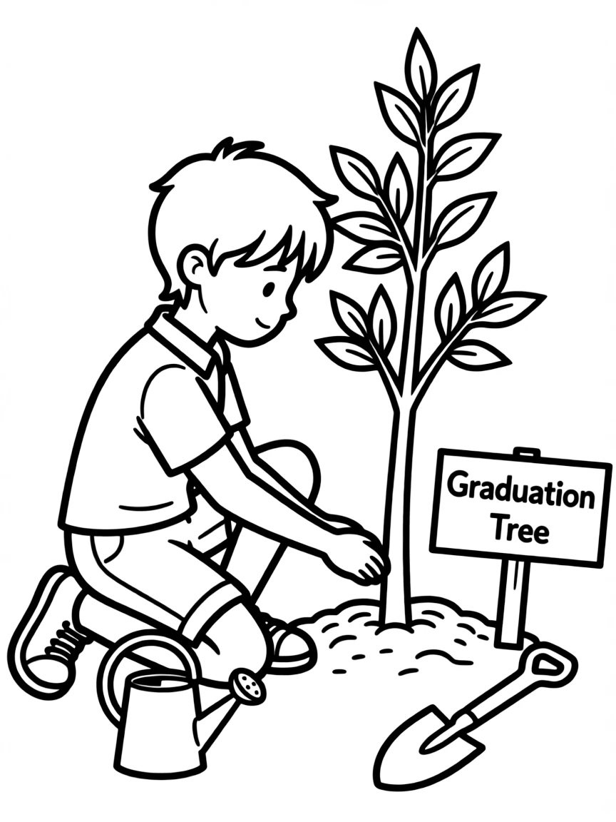 A student planting a “Graduation Tree”