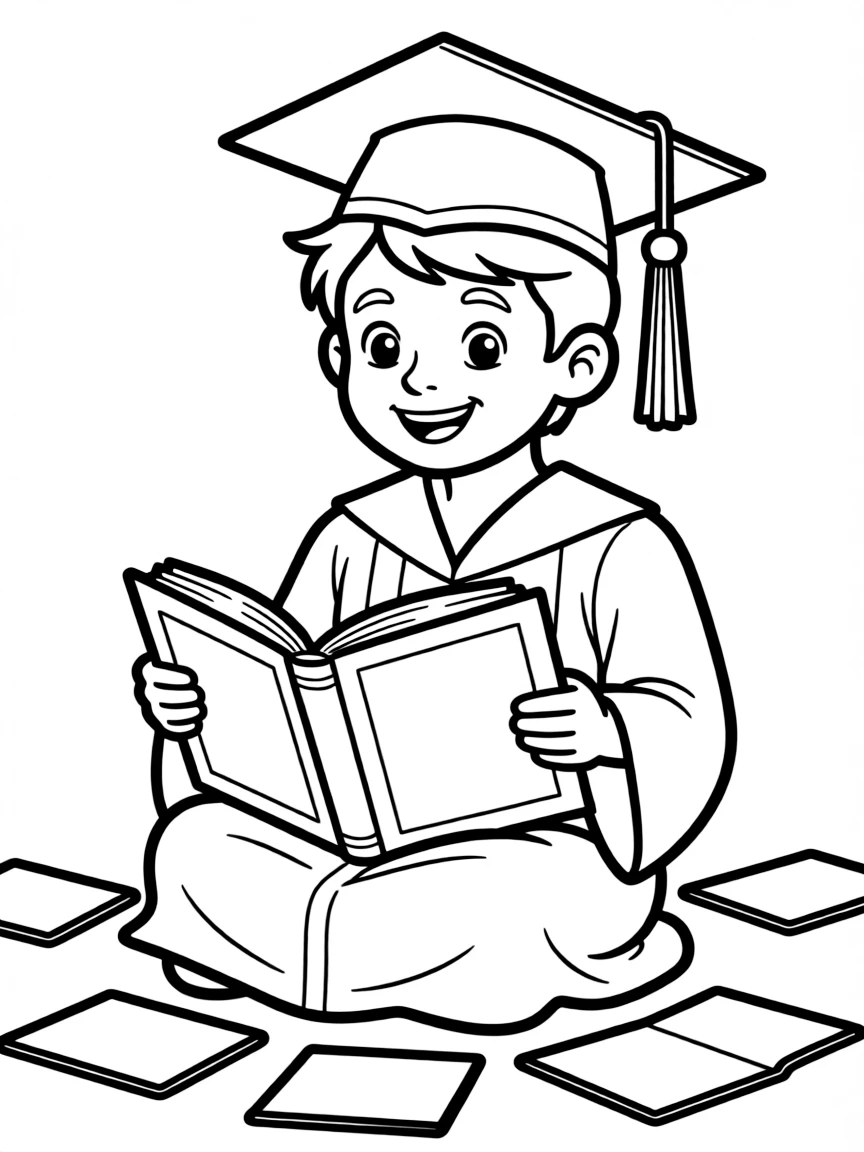 A graduate reading a storybook