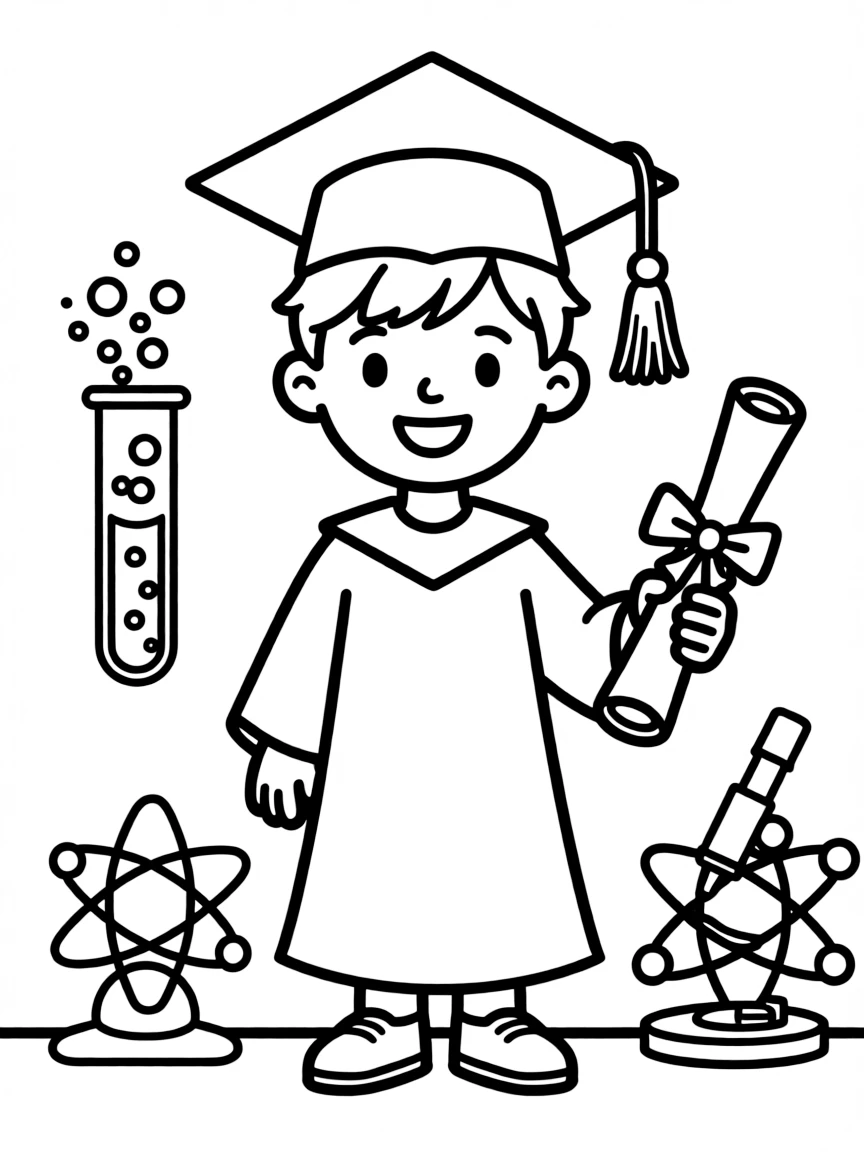 A “Future Scientist” kid in graduation gear