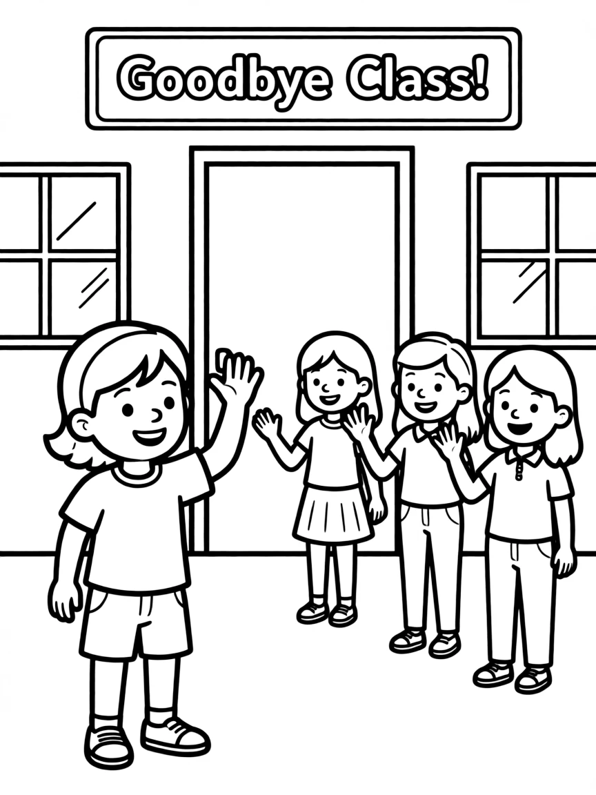 A child waving goodbye to classmates