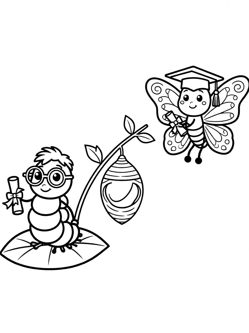 A caterpillar turning into a graduation butterfly