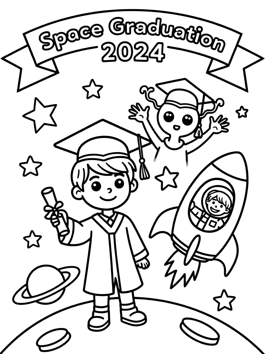 A graduation scene in outer space