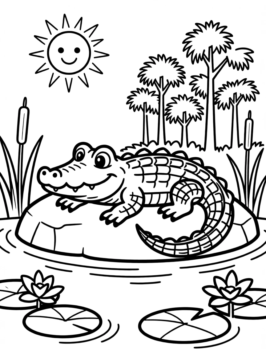 (Florida) A friendly alligator sunbathing by a swamp