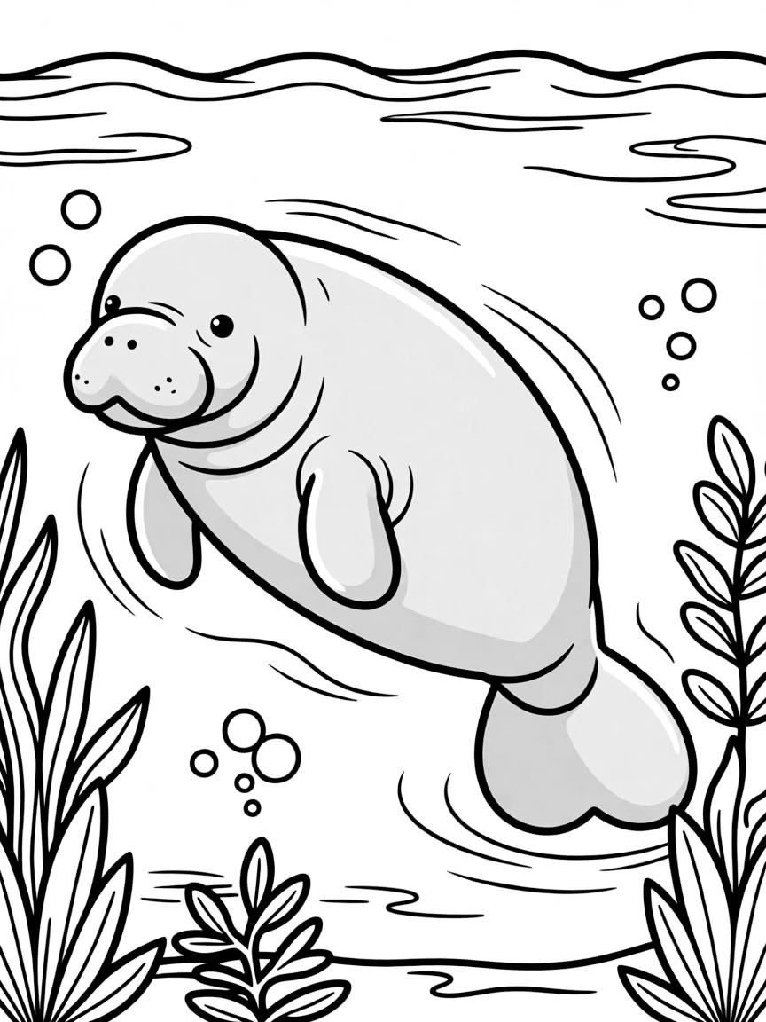 (Florida) A manatee swimming peacefully in crystal clear water