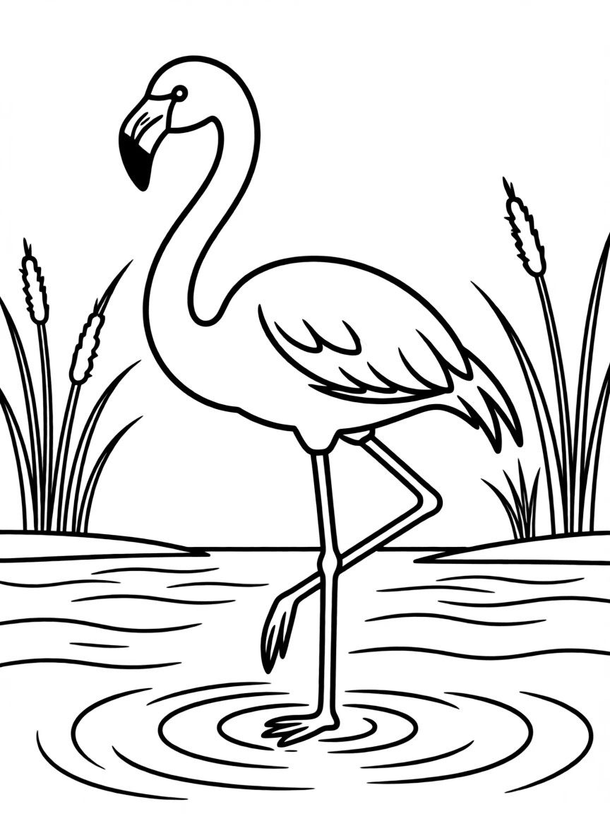 (Florida) A flamingo standing on one leg in shallow water