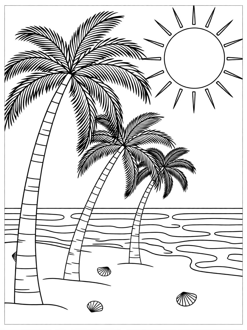 (Florida) Palm trees swaying on a sandy beach