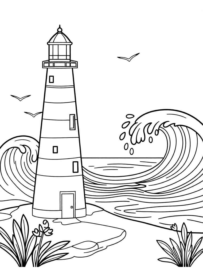 (Florida) A lighthouse on the Florida coast with waves crashing