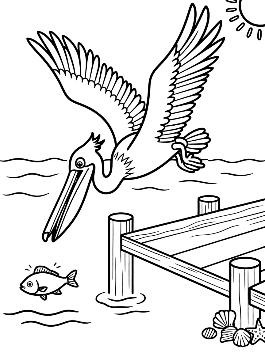 (Florida) A pelican diving for fish near the pier