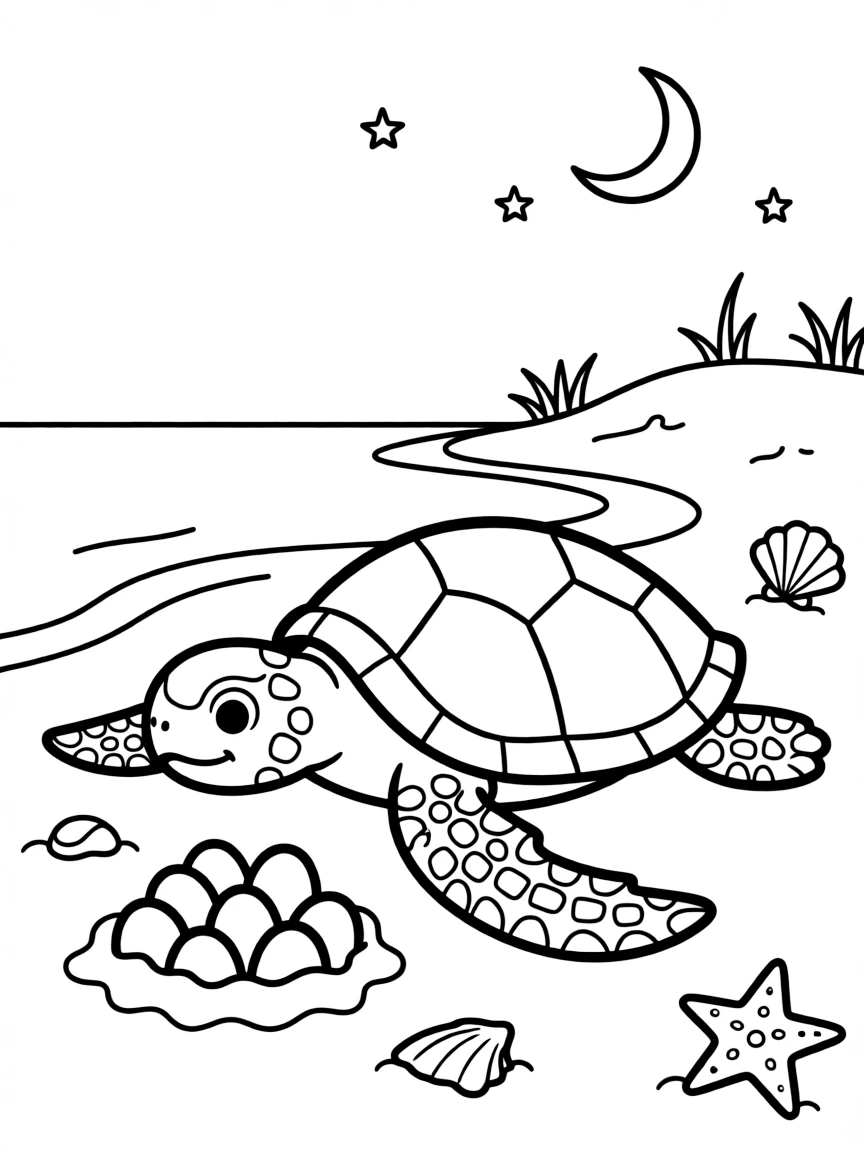 (Florida) A sea turtle laying eggs on the beach at night