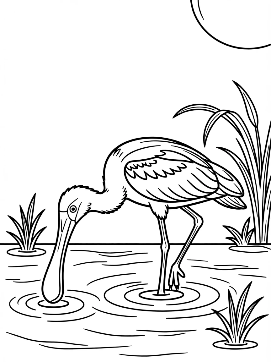 (Florida) A roseate spoonbill wading in shallow water