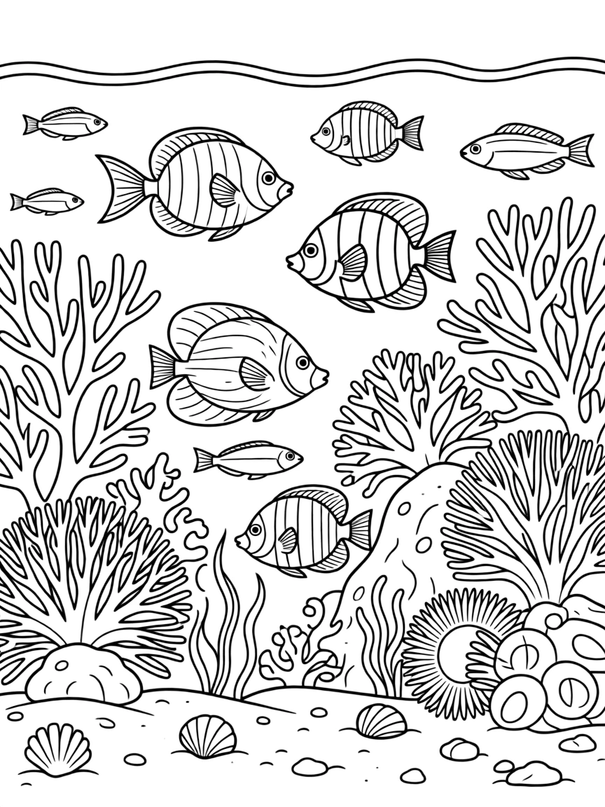 (Florida) Coral reef with tropical fish swimming