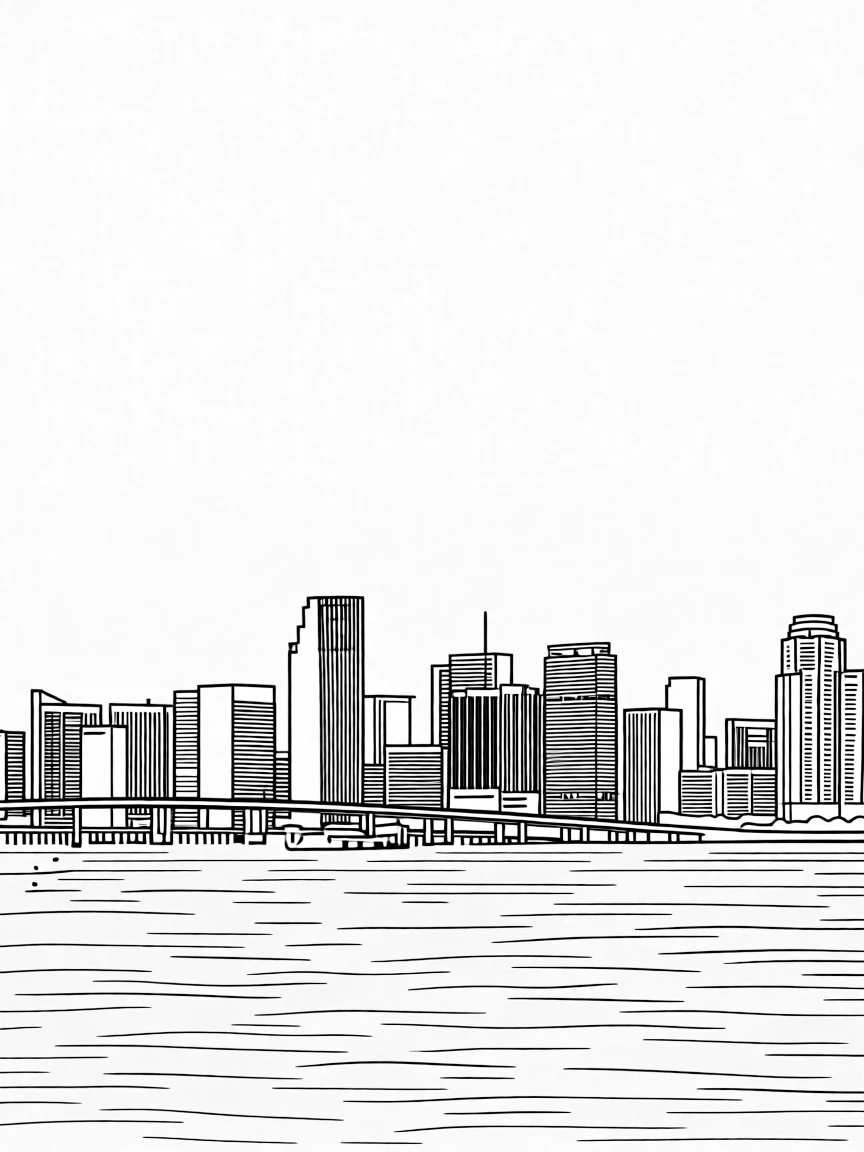 (Florida) Biscayne Bay with downtown Miami skyline
