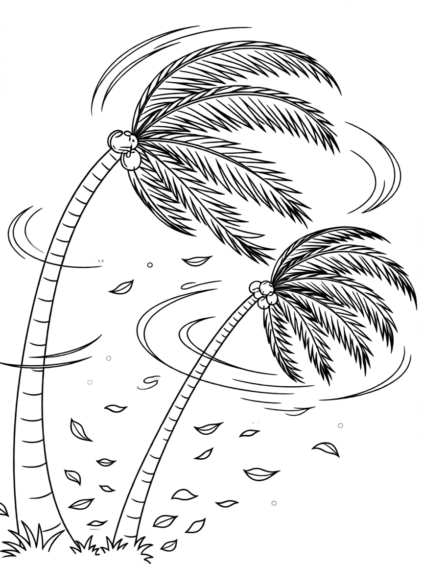 (Florida) Hurricane palm trees bending in strong wind