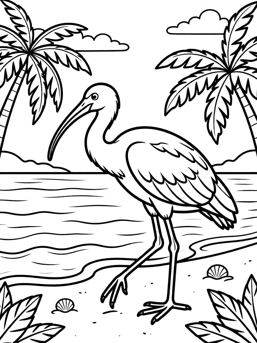 (Florida) A ibis bird walking on the beach