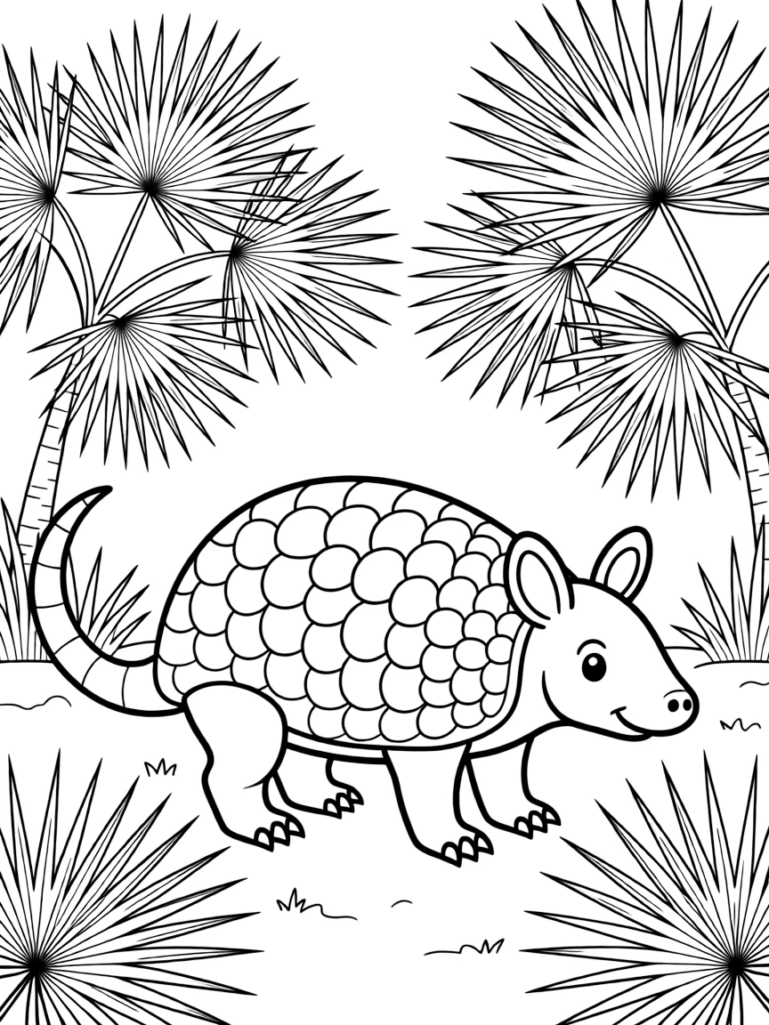(Florida) A armadillo walking through palmetto scrub