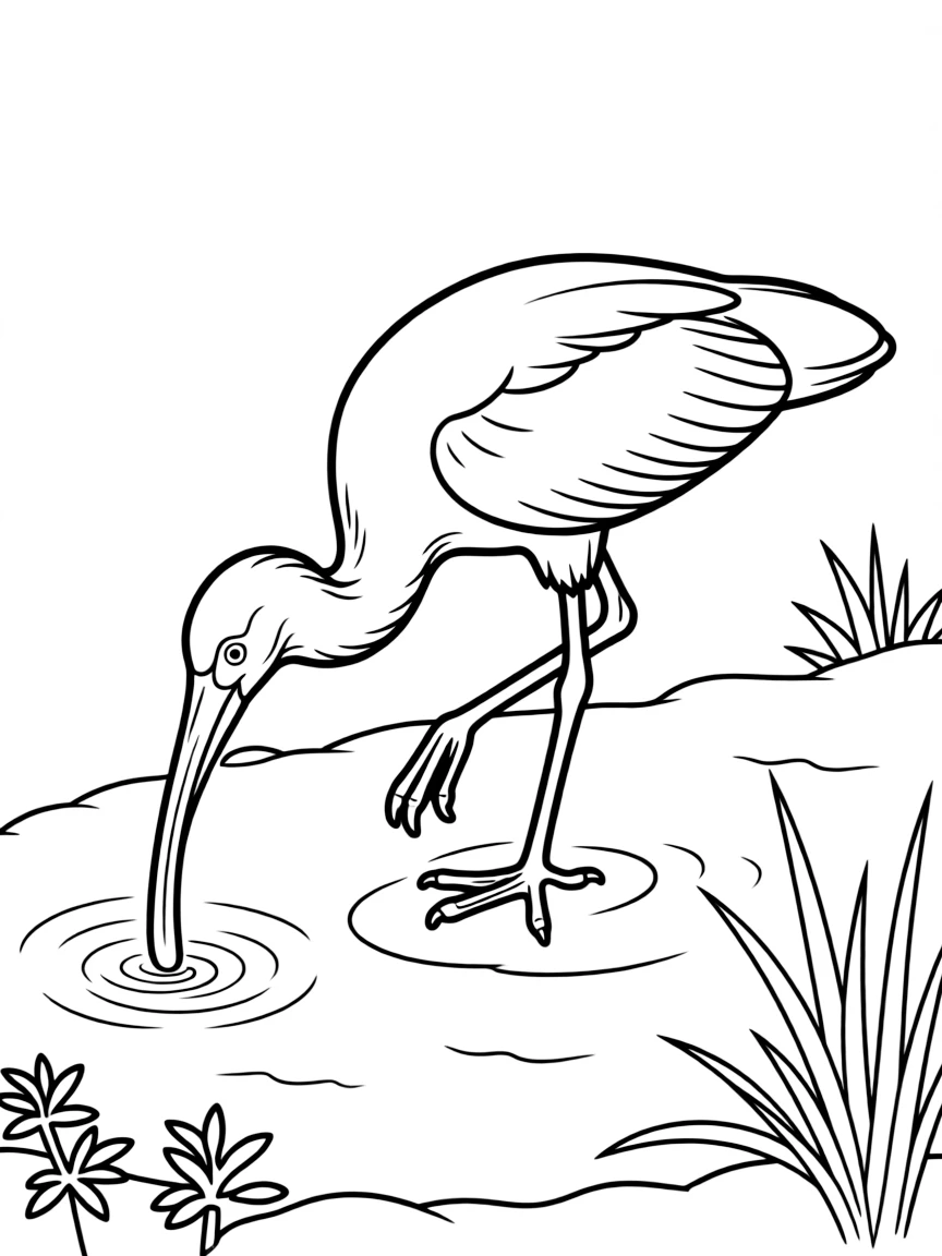 (Florida) A white ibis probing mud with its curved bill