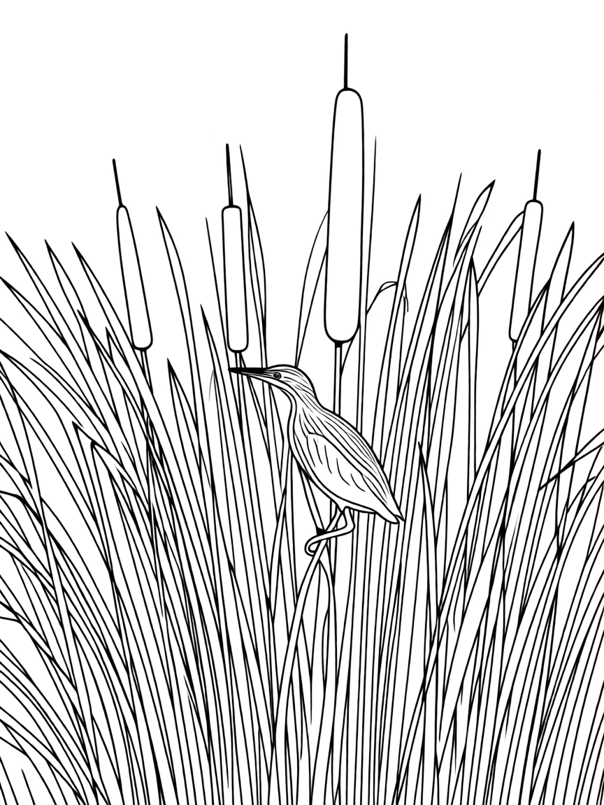 (Florida) A least bittern camouflaged in cattails